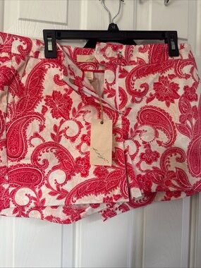Kenji Anthropologie Red Paisley Print Shorts